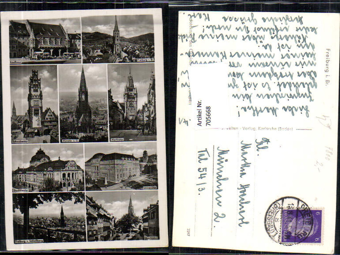 705668 Mehrbild AK Freiburg im Breisgau Kaufhaus Universtität Oberlinden Stadttheater