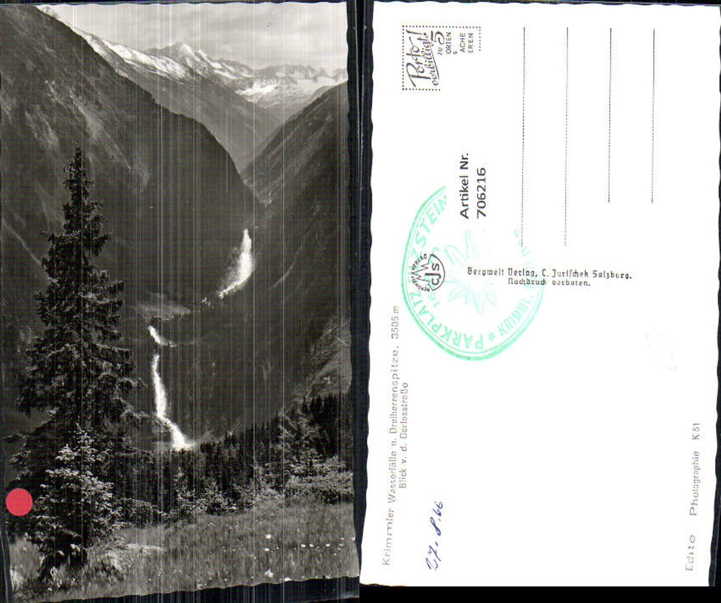 706216 Foto AK Krimml Krimmler Wasserfall u. Dreiherrenspitze Blick v. d. Gerlosstraße
