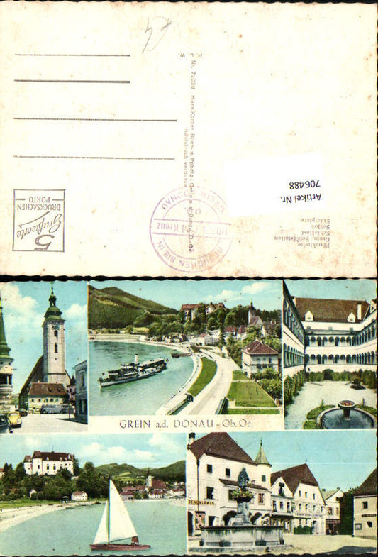 706488 Mehrbild AK Grein a. d. Donau Pfarrkirche Burg Grein Stadtplatz