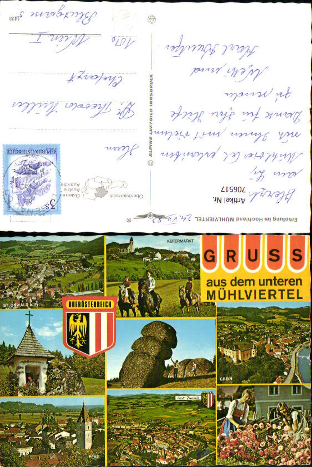 706517 Multi-image AK Hochland Mühlviertel Kefermarkt Grein Perg St Oswald b. Freistadt pub Alpine aerial photograph 1428