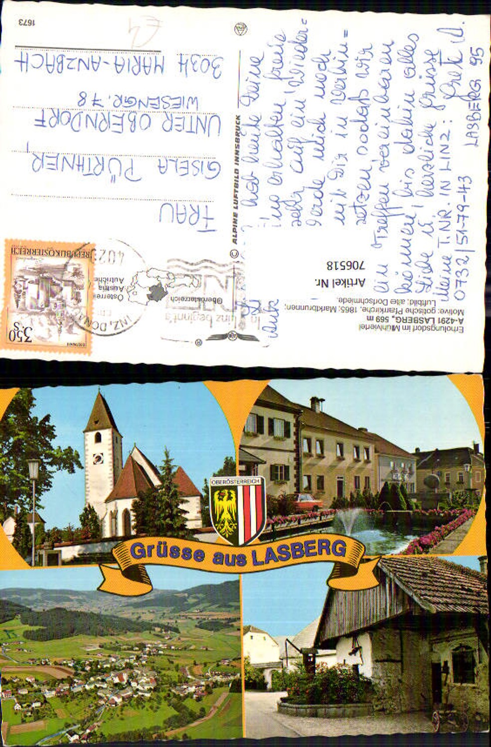 706518 Multi-image AK Lasberg Parish Church Market Fountain Aerial view Village Blacksmith
