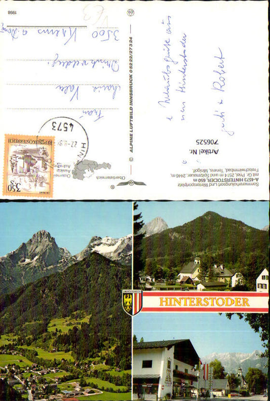 706525 Multi-image AK Hinterstoder with Gr. Priel Spitzmauer Advertisement Spar pub Alpine aerial photograph 1998