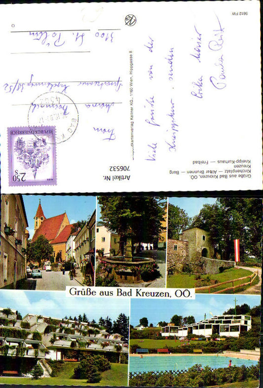 706532 Mehrbild AK Bad Kreuzen Kirchenplatz Alter Brunnen Burg Kurhaus Freibad