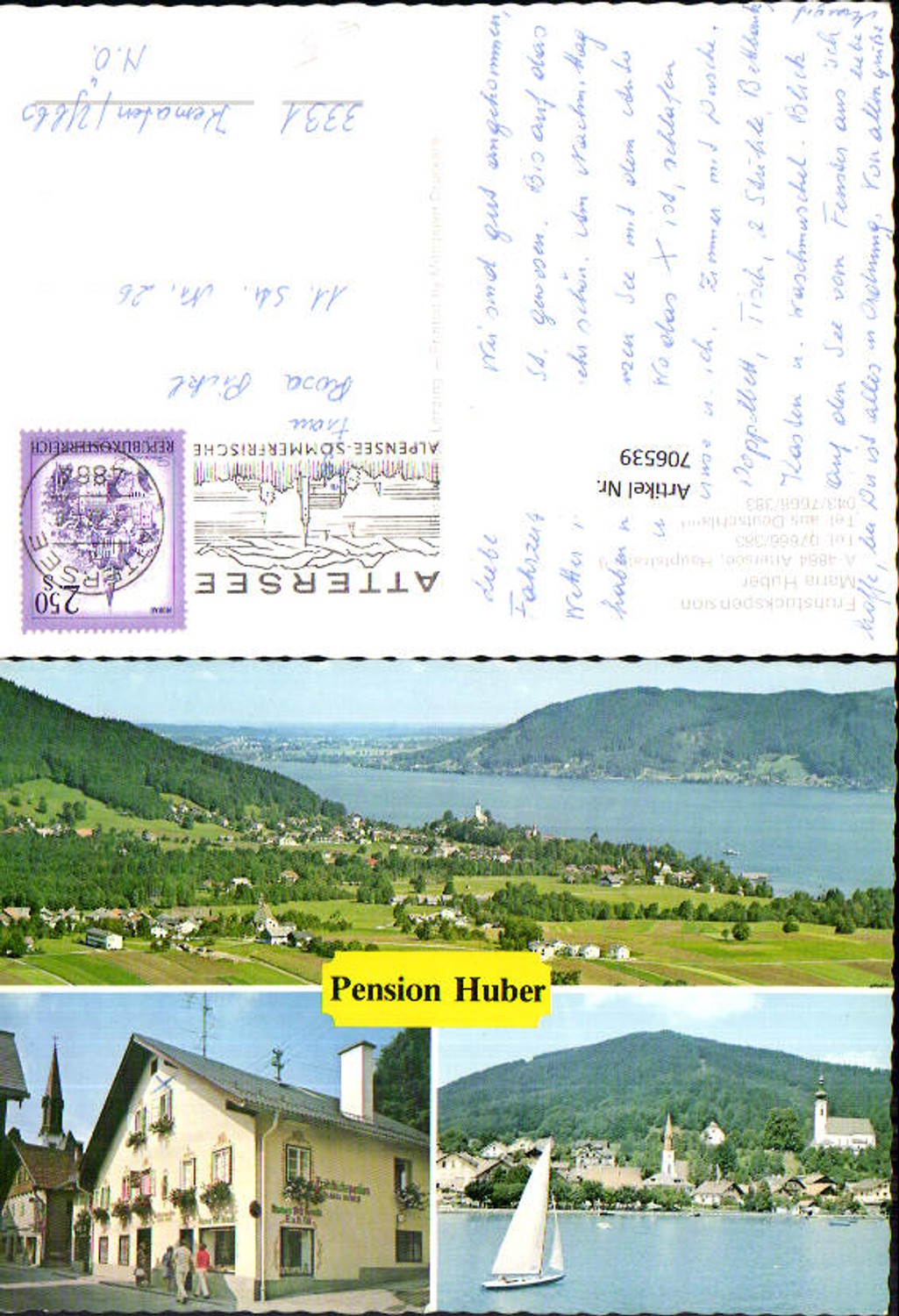 706539 Mehrbild AK Attersee Pension Huber Segelboot