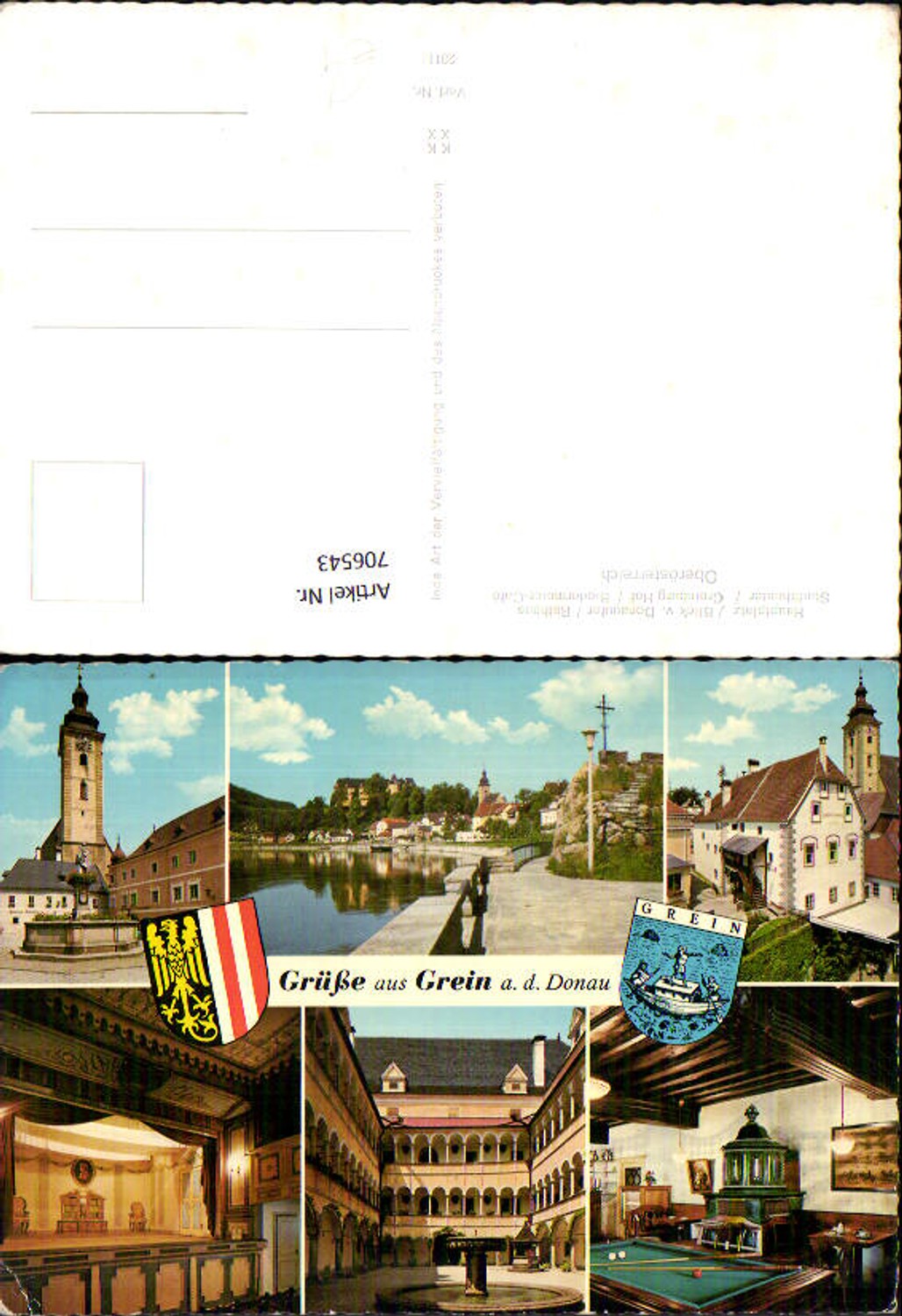 706543 Mehrbild AK Grein a. d. Donau Hauptplatz Biedermeier-Cafe Rathaus