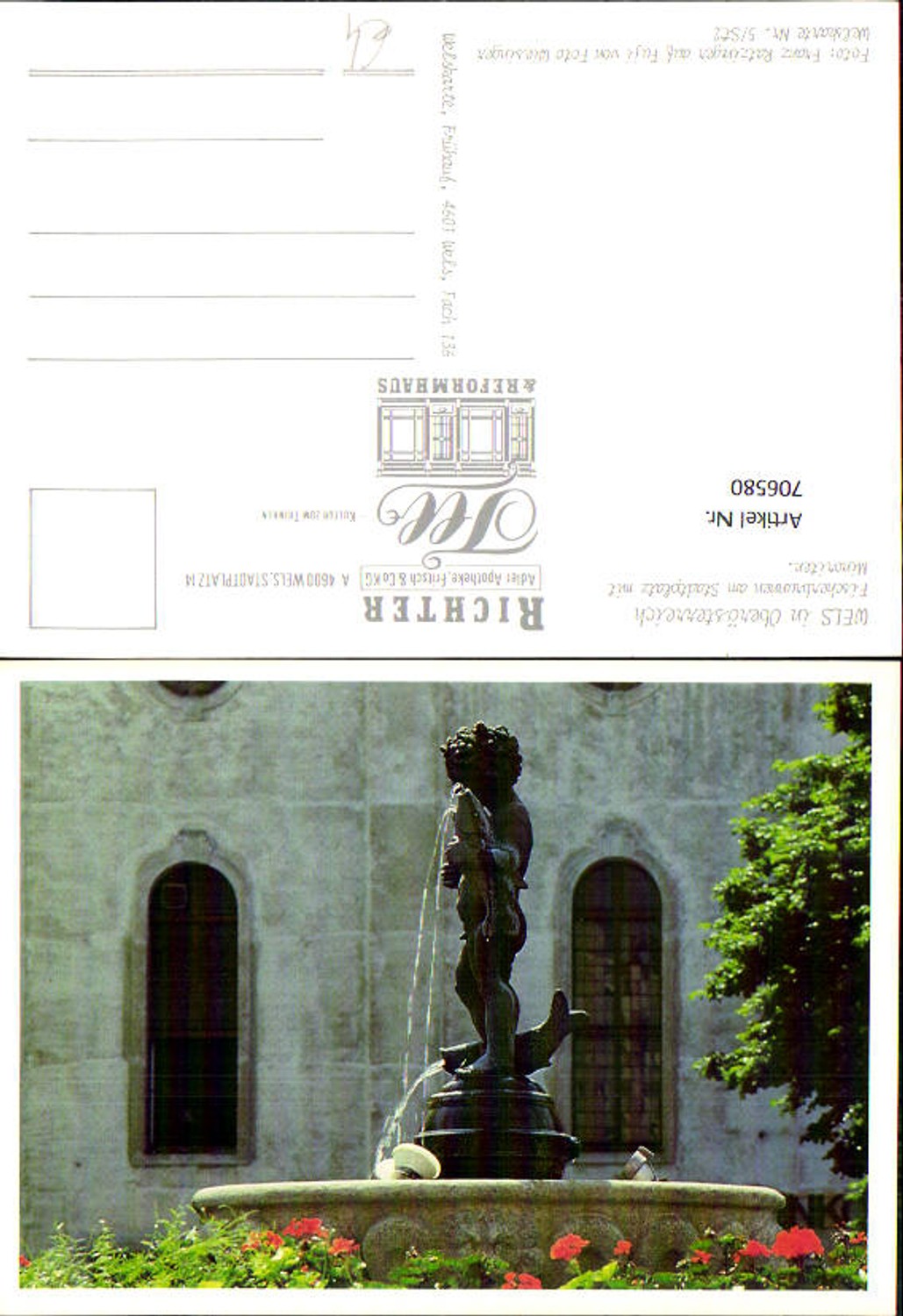 706580 Wels Fischerbrunnen a. Stadtplatz mit Minoriten