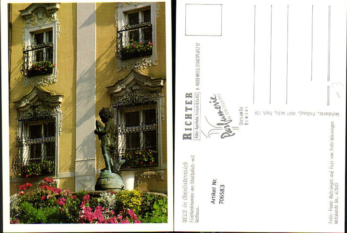 706583 Wels Fischerbrunnen Stadtplatz mit Rathaus