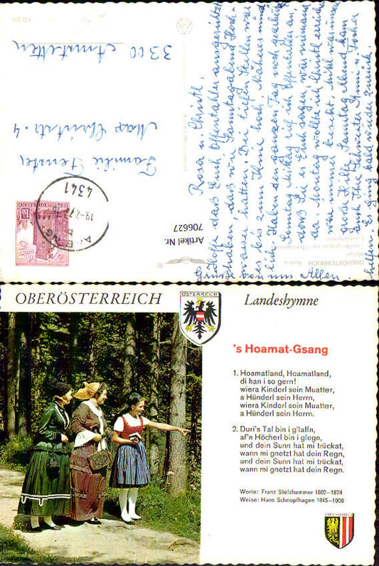 706627 Landeshymne s Hoamat-Gsang Oberösterreich Liedtext Stelzhammer Schnopfhagen Tracht