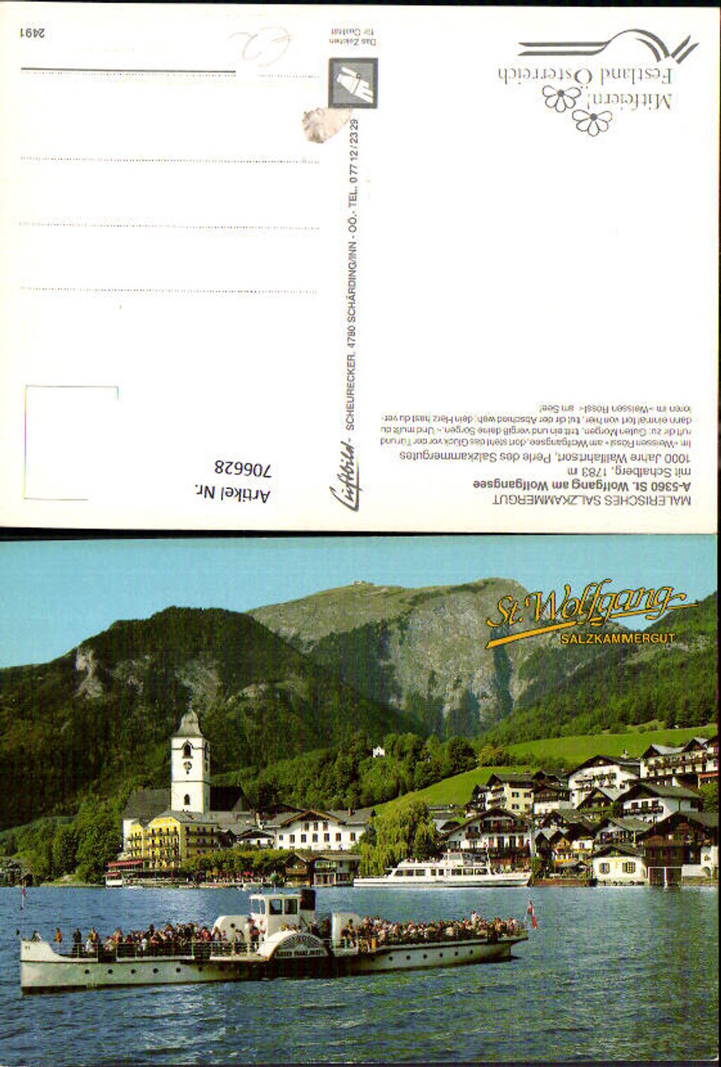 706628 St Wolfgang im Salzkammergut mit Schafberg Schiff Dampfer Kaiser Franz Josef