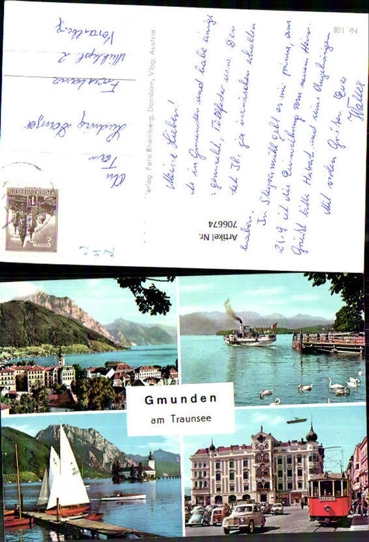 706674 Multi-image AK Gmunden on Lake Traunsee Sailboats Tramway G Ship Steamer