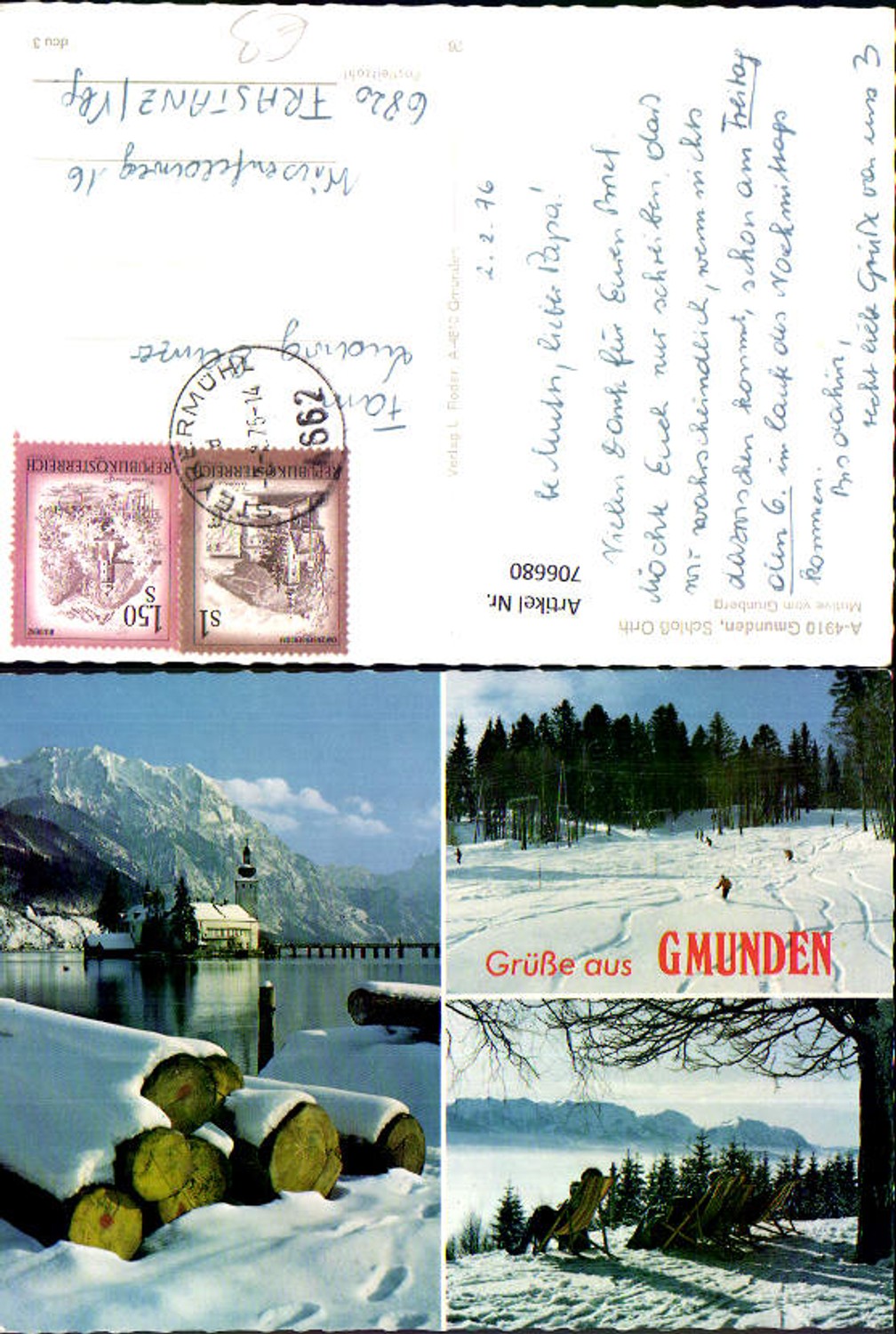 706680 Multi-image AK Gmunden Winter sports Winter view Grünberg Castle