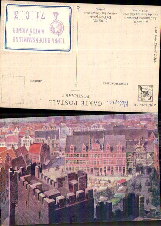 707499 Künstlerkarte Belgium Gand Gent La Place Ste. Pharailde Viktor Aigner Terra Bildersammlung