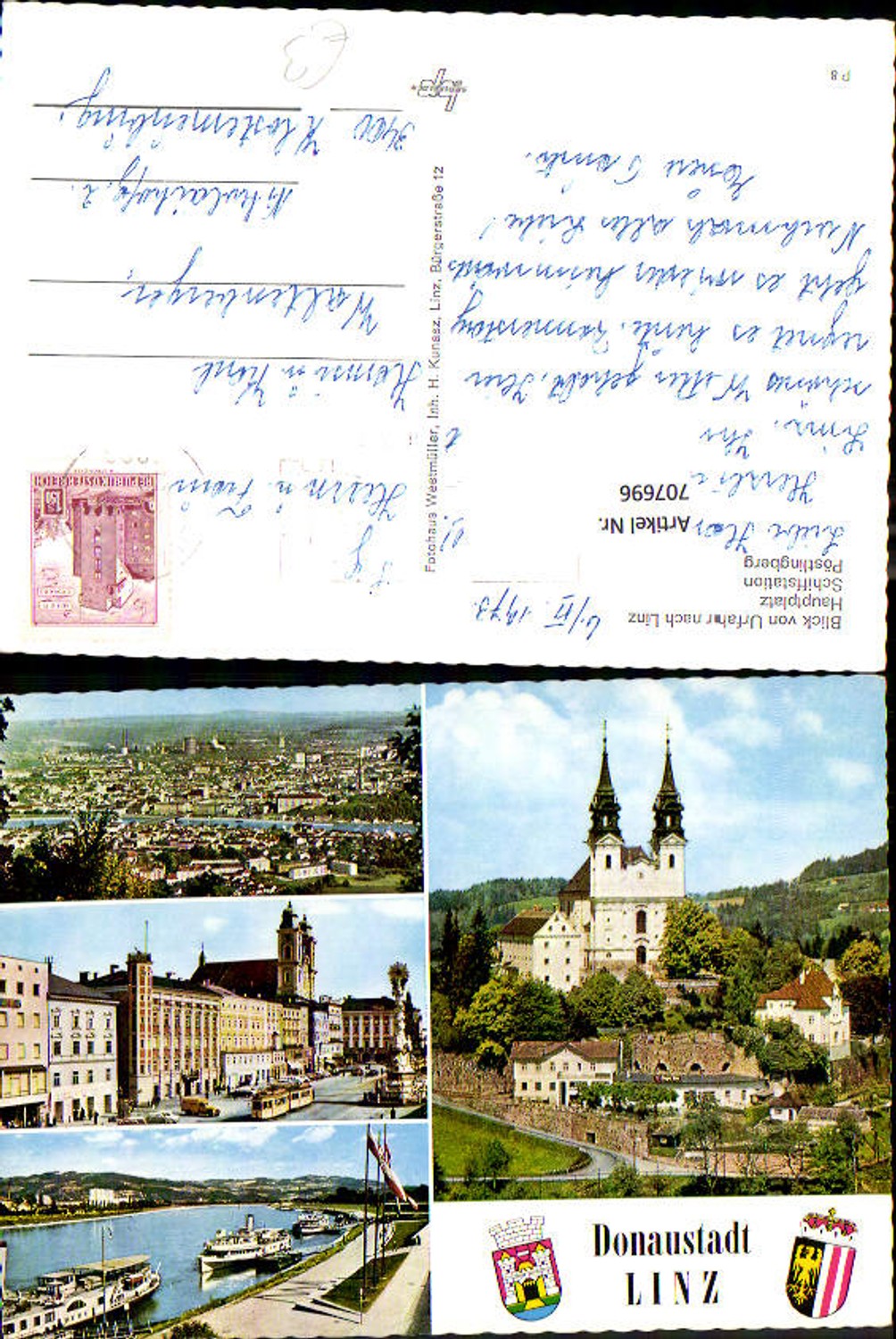 707696 Mehrbild AK Linz Blick auf Urfahr Hauptplatz Schiffstation Pöstlingberg