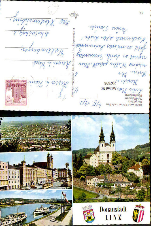 707696 Mehrbild AK Linz Blick auf Urfahr Hauptplatz Schiffstation Pöstlingberg