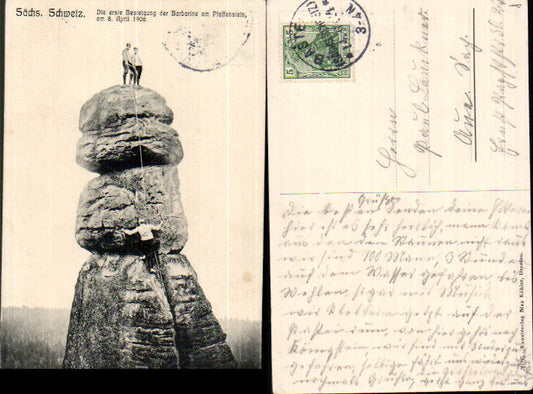 708263 Sächsische Schweiz Pfaffenstein Barbarine Königstein Erstbesteigung 1906