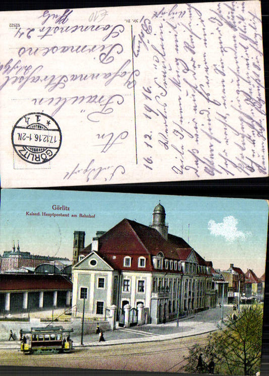 tolle AK Görlitz Hauptpostamt Postamt Bahnhof Tram Tramway Straßenbahn