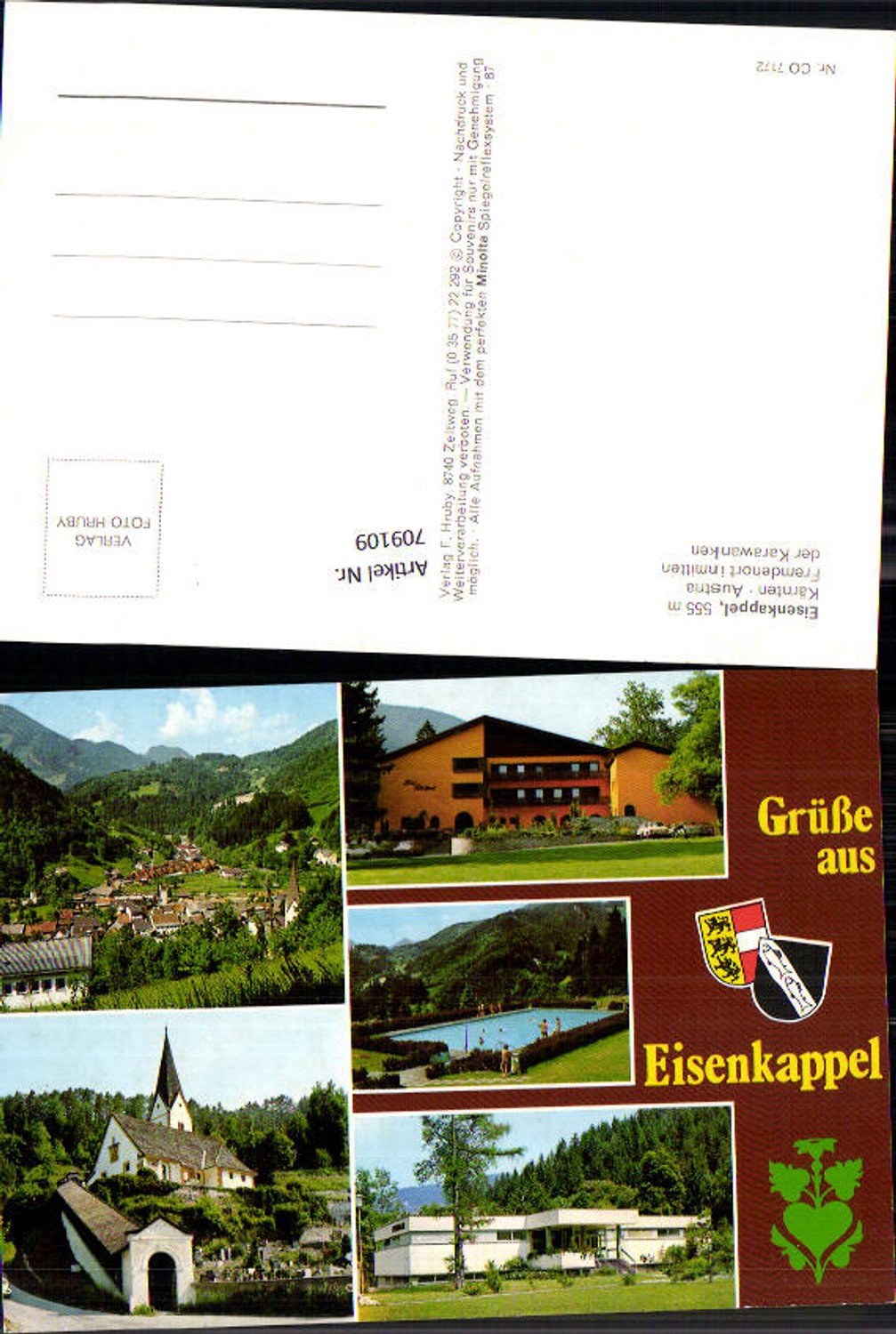 709109 Multi-image AK Eisenkappel with Karawanken Church Outdoor swimming pool
