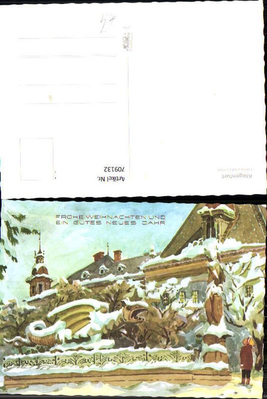 709132 Artist AK Klagenfurt Lindwurm Fountain Christmas New Year Gold lettering