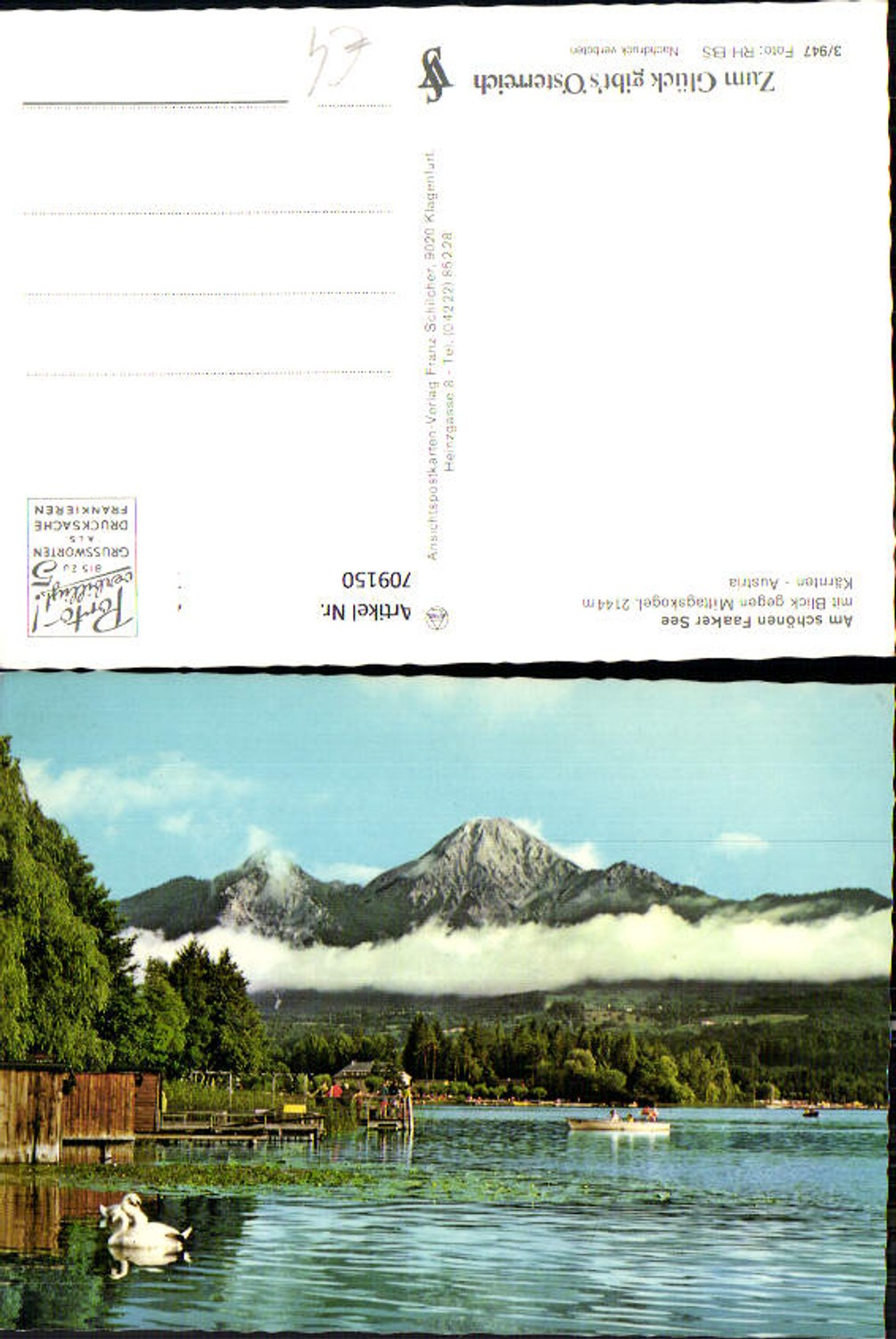709150 Faaker See mit Blick geg. Mittagskogel Schwan Boot