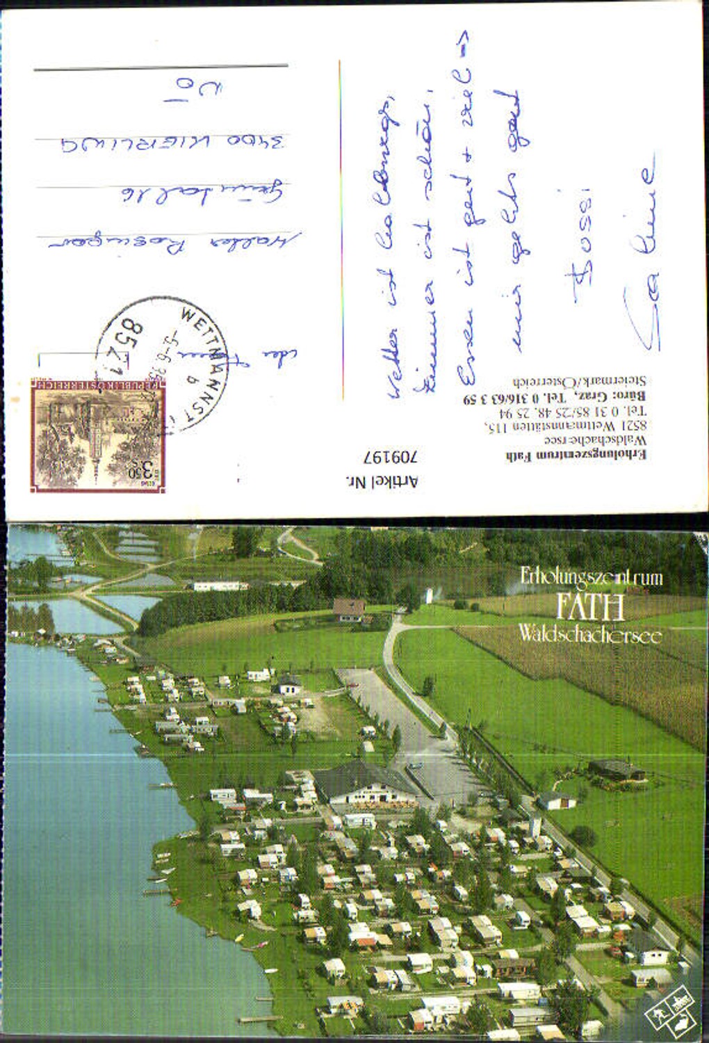 709197 Aerial view of the Fath recreation center in Wettmannstätten, Waldschachersee