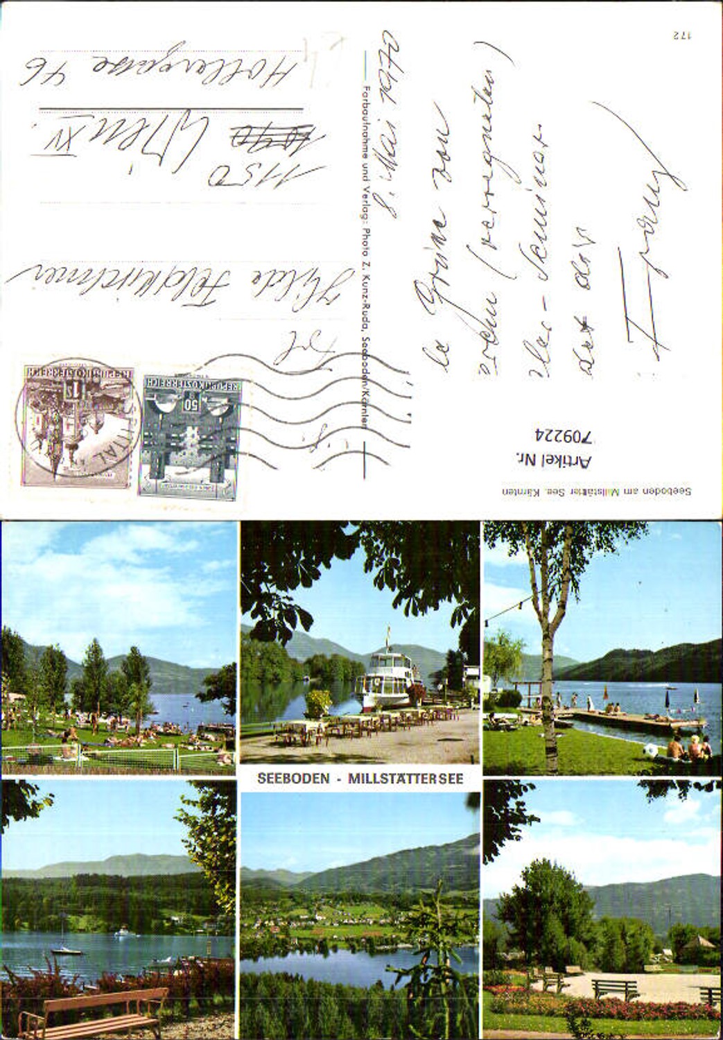 709224 Multi-image AK Seeboden on Lake Millstatt Ship Steamer Beach