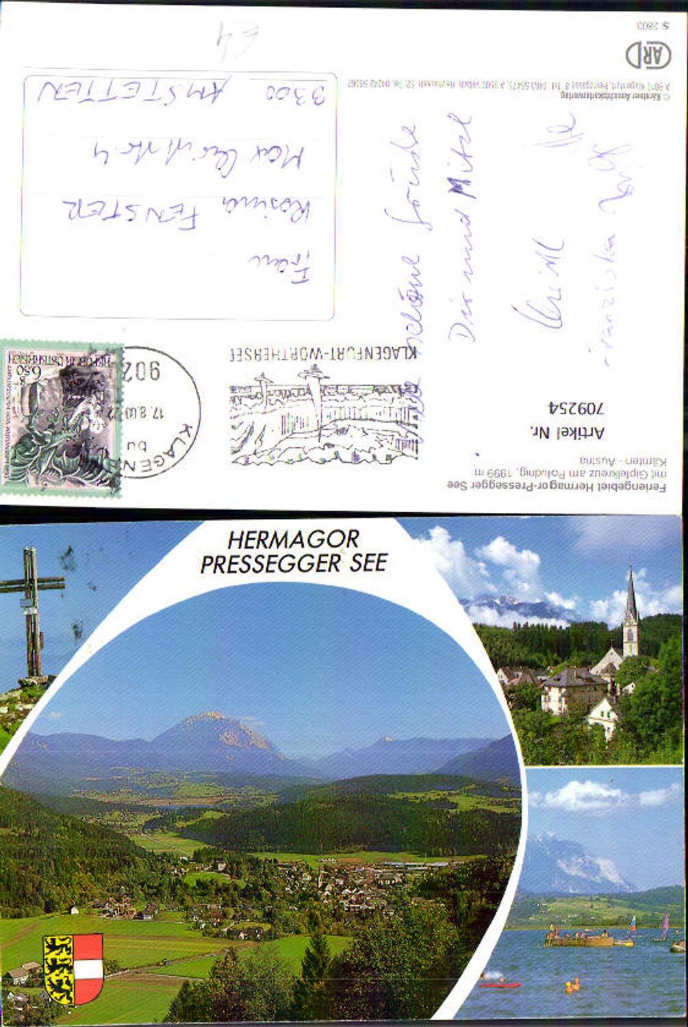 709254 Multi-image AK Hermagor Pressegger See with summit cross at Poludnig