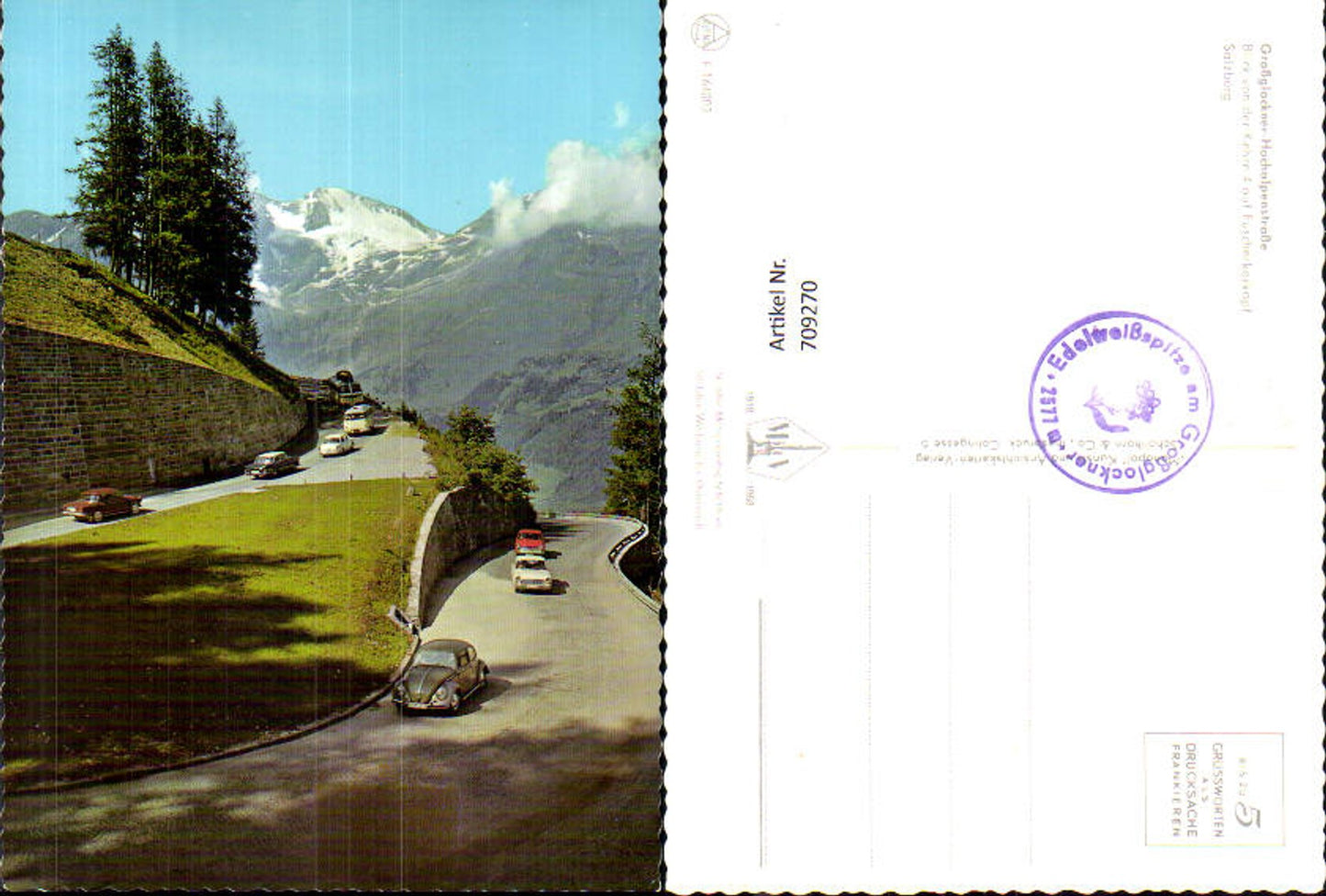 709270 Großglockner Hochalpenstraße Heiligenblut Blick Kehre 4 auf Fuscherkarkopf Bus VW Käfer