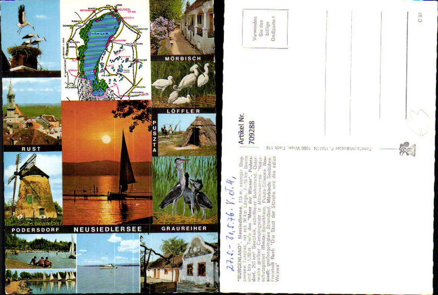 709288 Lagekarte Neusiedlersee Podersdorf Mörbisch Rust Graureiher