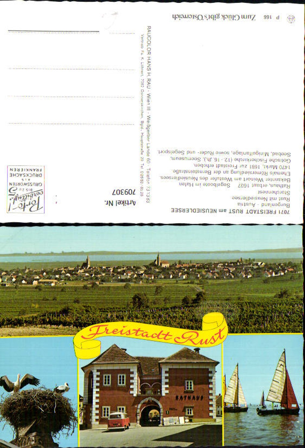 709307 Mehrbild AK Rust Rathaus Segelboote Storch Ansicht