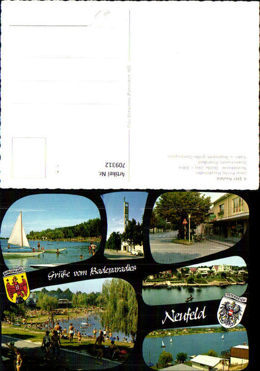 709312 Mehrbild AK Neufeld a. d. Leitha Kirche Neufeldersee Seerestaurant Strandbad