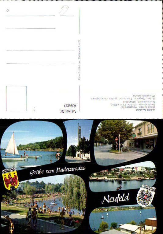 709317 Mehrbild AK Neufeld a. d. Leitha Kirche Seerestaurant Strandbad