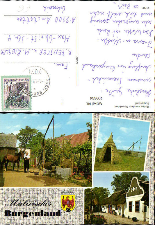 709334 Mehrbild AK Motive aus dem Seewinkel Brunnen Pferd Rust Stempel