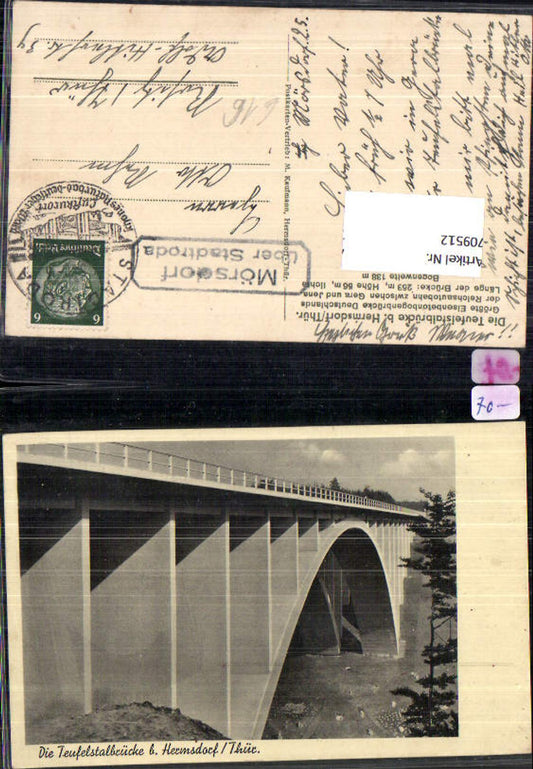 709512 Teufelstal Bridge near Hermsdorf, Thuringia, Bridge, Mörsdorf/Stadtroda Station, Post Office Auxiliary Stamp