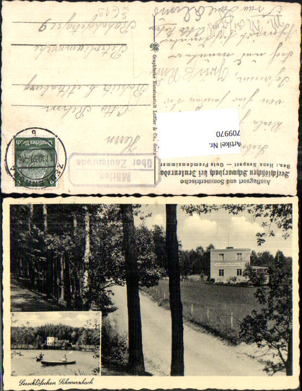 709970 Schwarzbach b. Zeulenroda Thüringen Stp. Märien über Zeulenroda Posthilfsstempel
