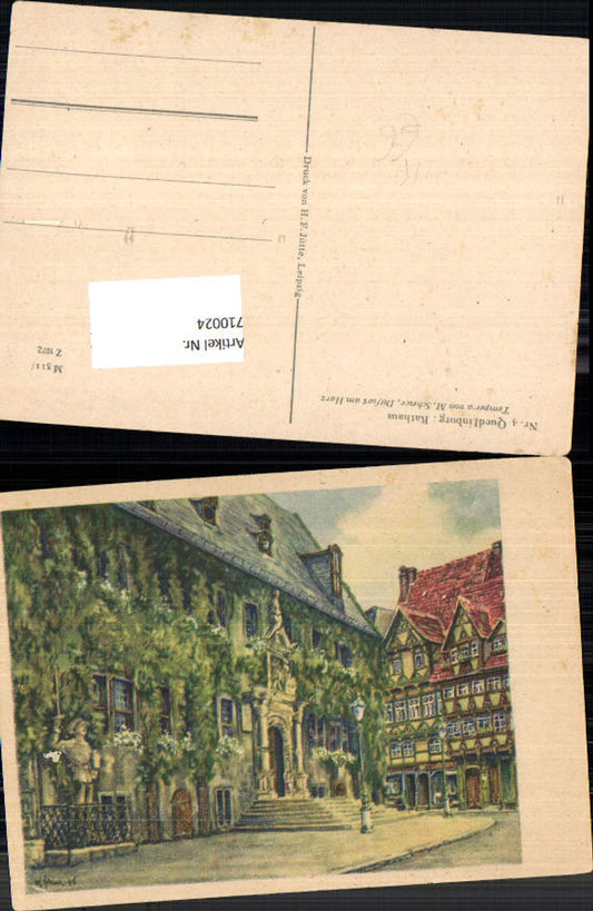710024 Künstler AK M. Schewe Quedlinburg Rathaus