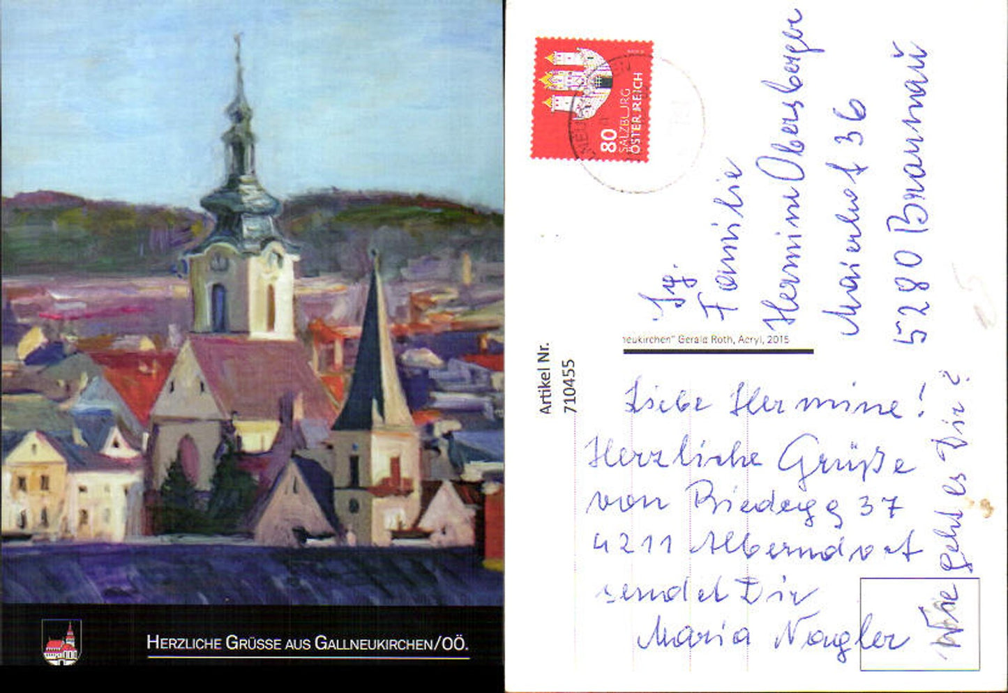 710455 Künstler AK Gallneukirchen Dorfansicht mit Kirche