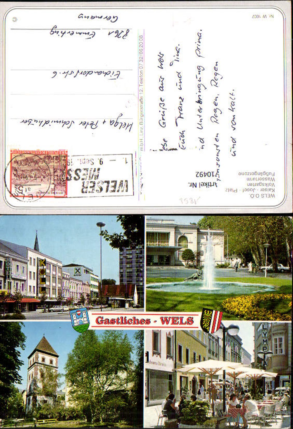 710492 Mehrbild AK Wels Volksgarten Wasserturm Fußgängerzone Franz-Josef-Platz