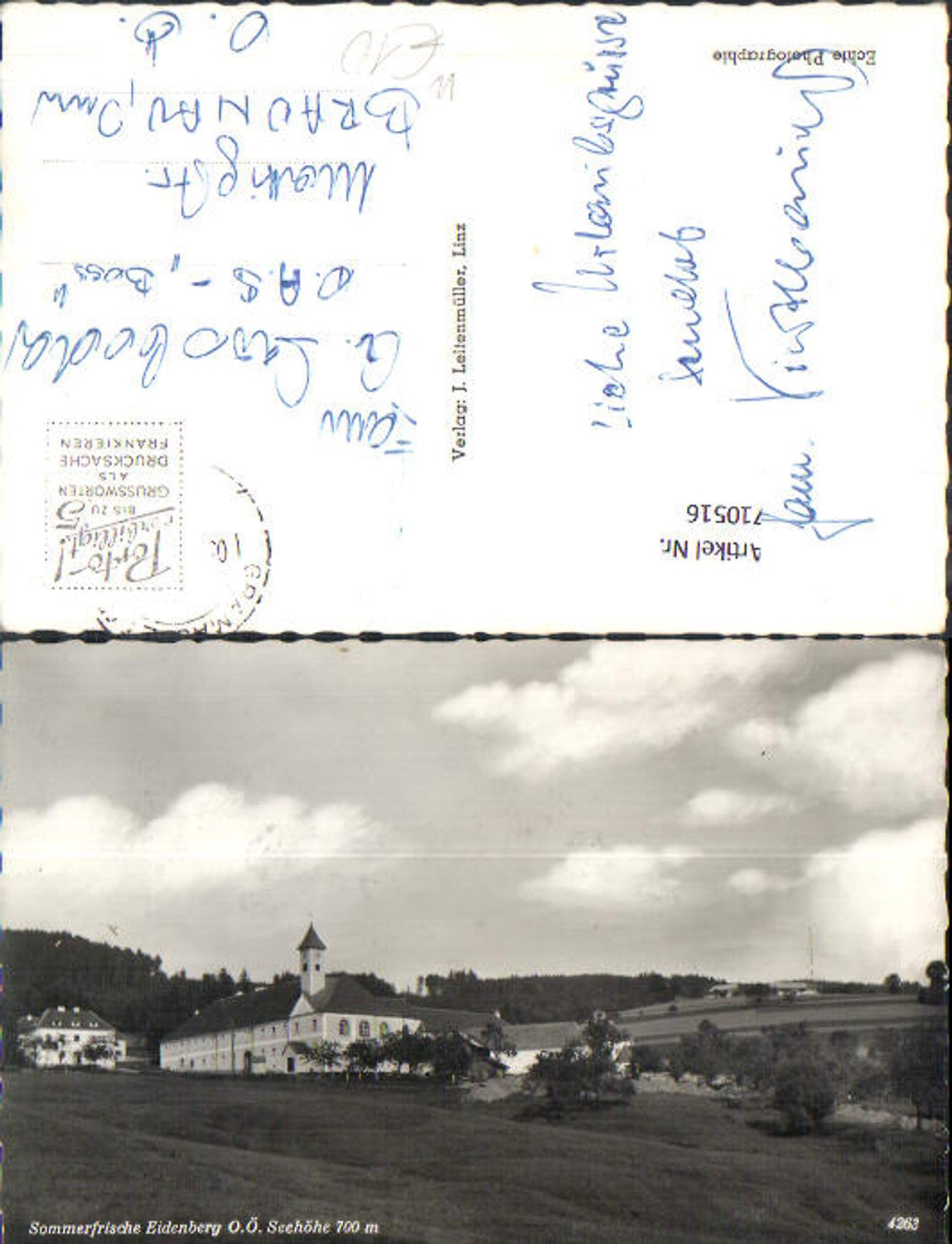 710516 Foto AK Eidenberg b. Gramastetten Ansicht mit Pfarrkirche