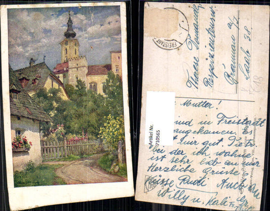 710565 Künstler AK Hans Götzinger Freistadt Stilles Städtchen pub Deutscher Schulverein 1350/2