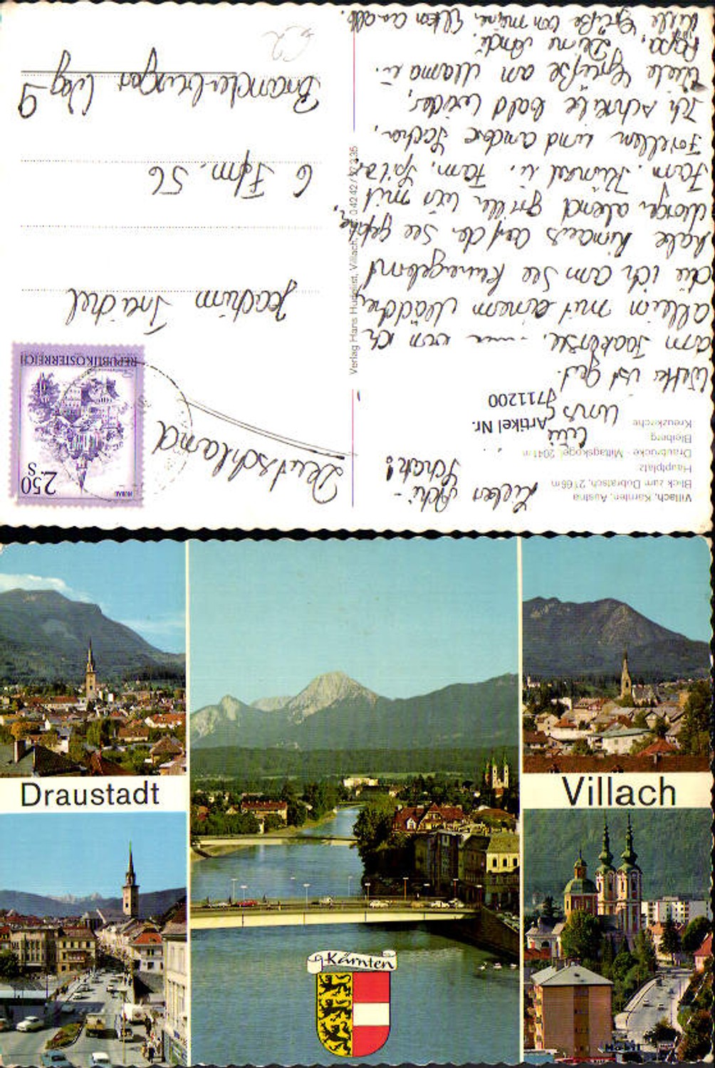 711200 Multi-image AK Villach View towards the Dobratsch Main Square Drau Bridge Bleiberg Church of the Holy Cross