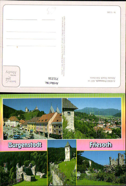 711216 Multi-image postcard Friesach views with castles and church