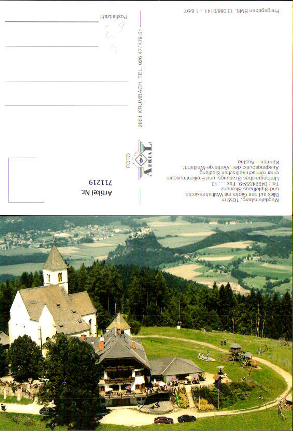 711219 Aerial view Magdalensberg pilgrimage church summit house Skorianz municipality of Magdalensberg