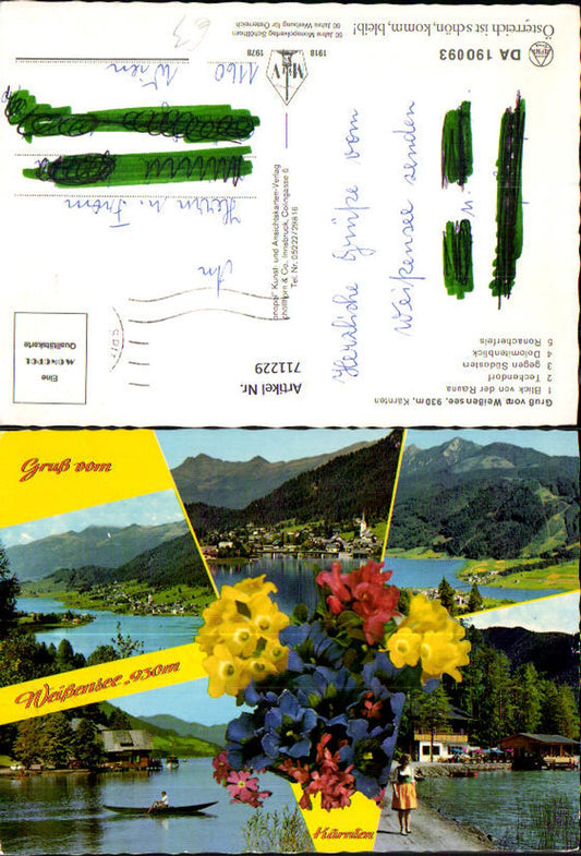 711229 Multi-image AK Weissensee Weissensee Techendorf Dolomite view Ronacherfels Woman Dirndl