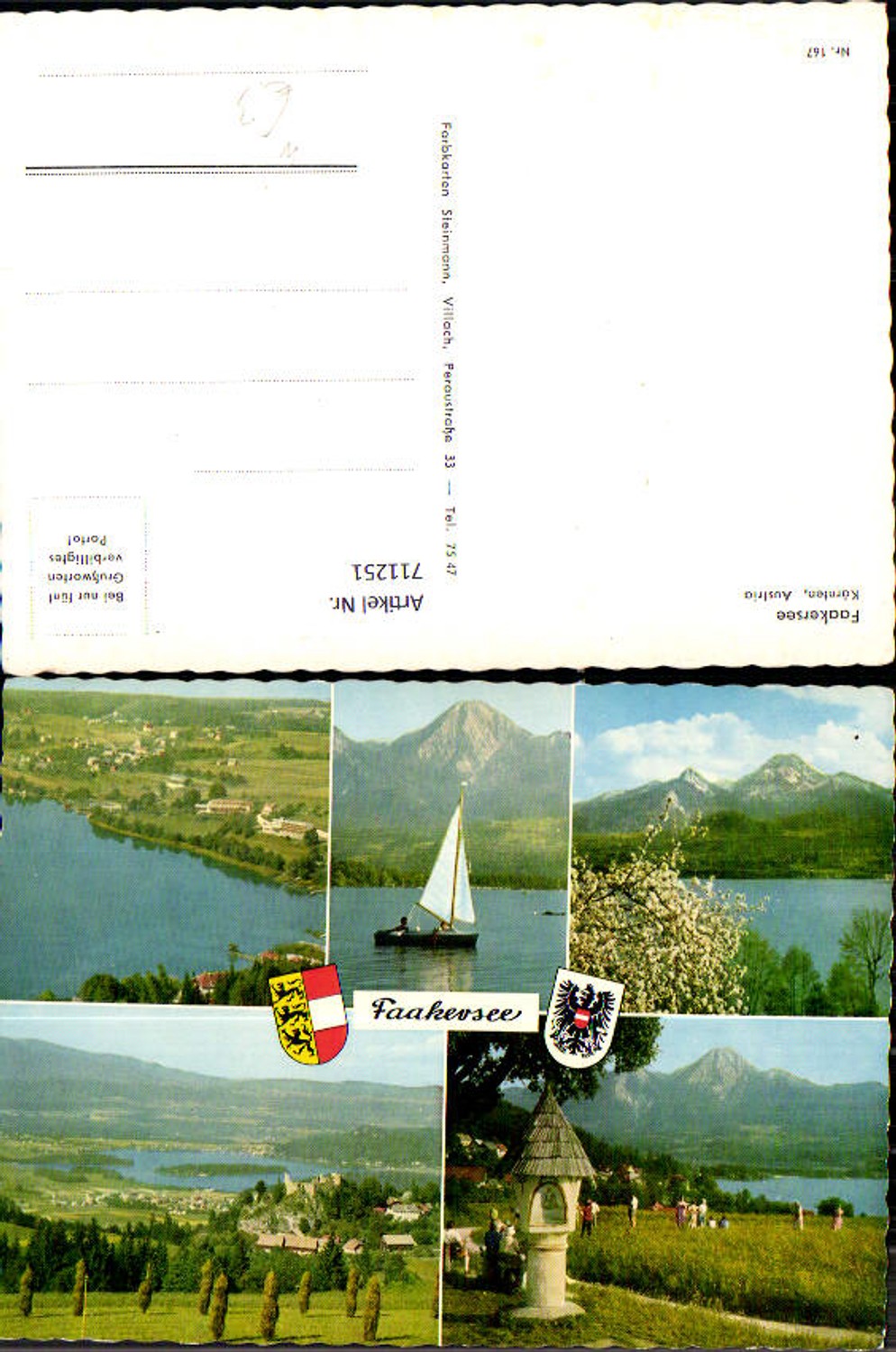 711251 Mehrbild AK Faakersee Bildstock b. Finkenstein Segelboot Heinzen