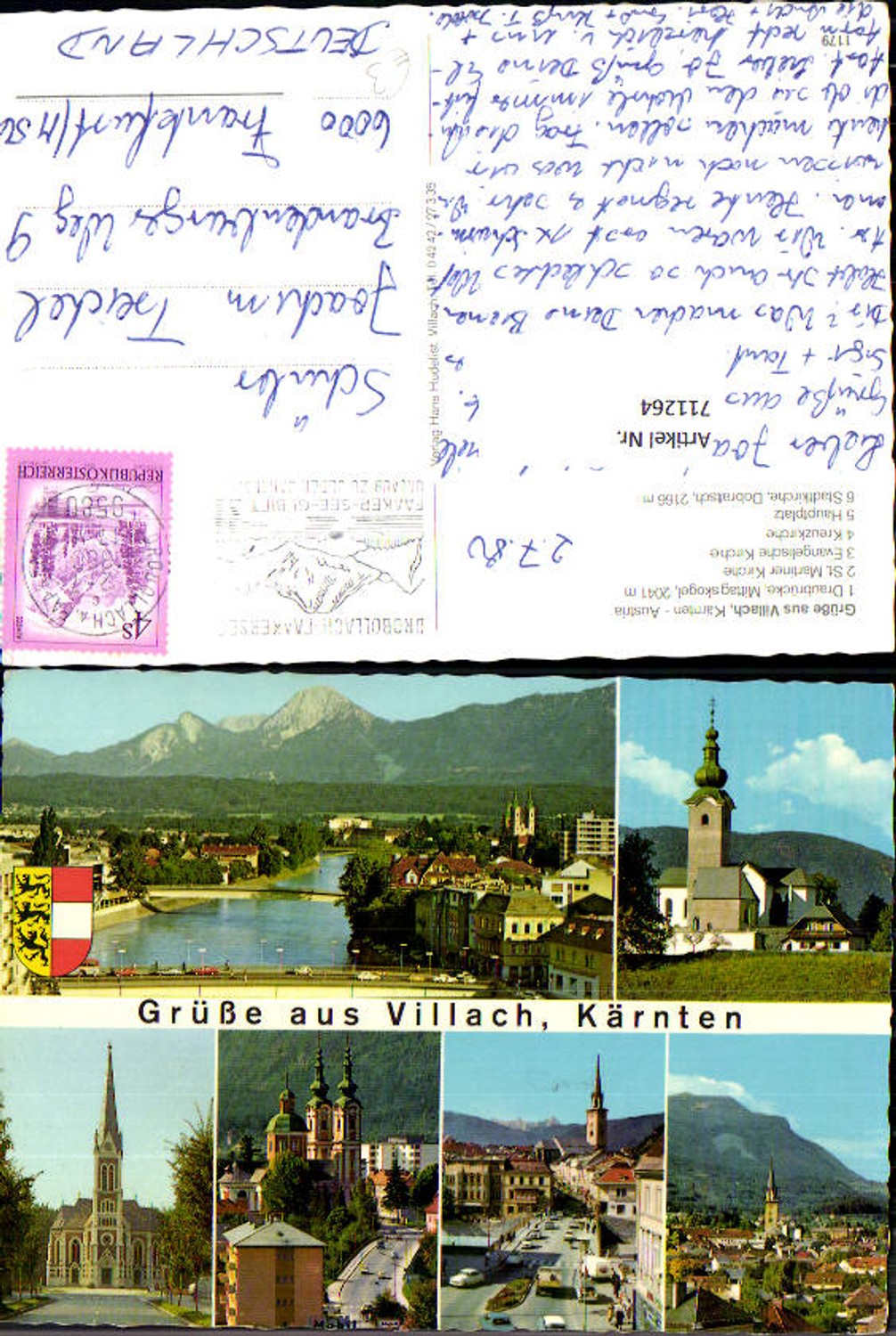 711264 Mehrbild AK Villach Draubrücke St Martiner Kirche Kreuzkirche Hauptplatz