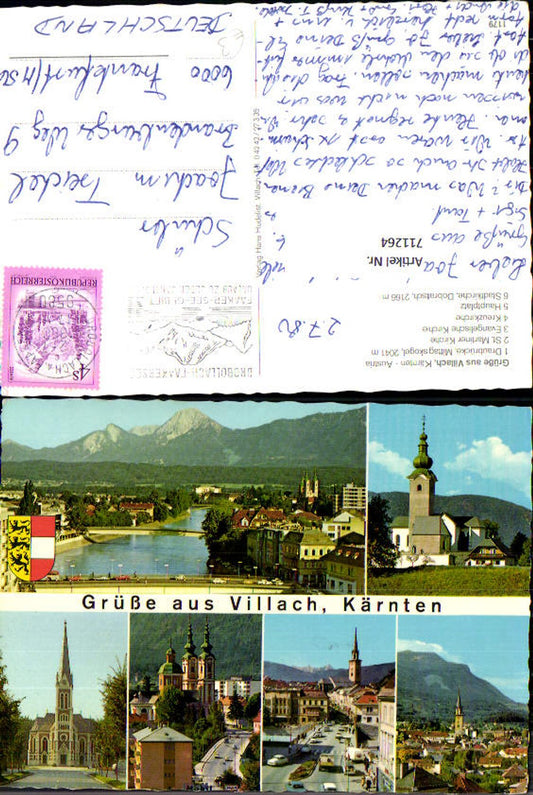 711264 Mehrbild AK Villach Draubrücke St Martiner Kirche Kreuzkirche Hauptplatz