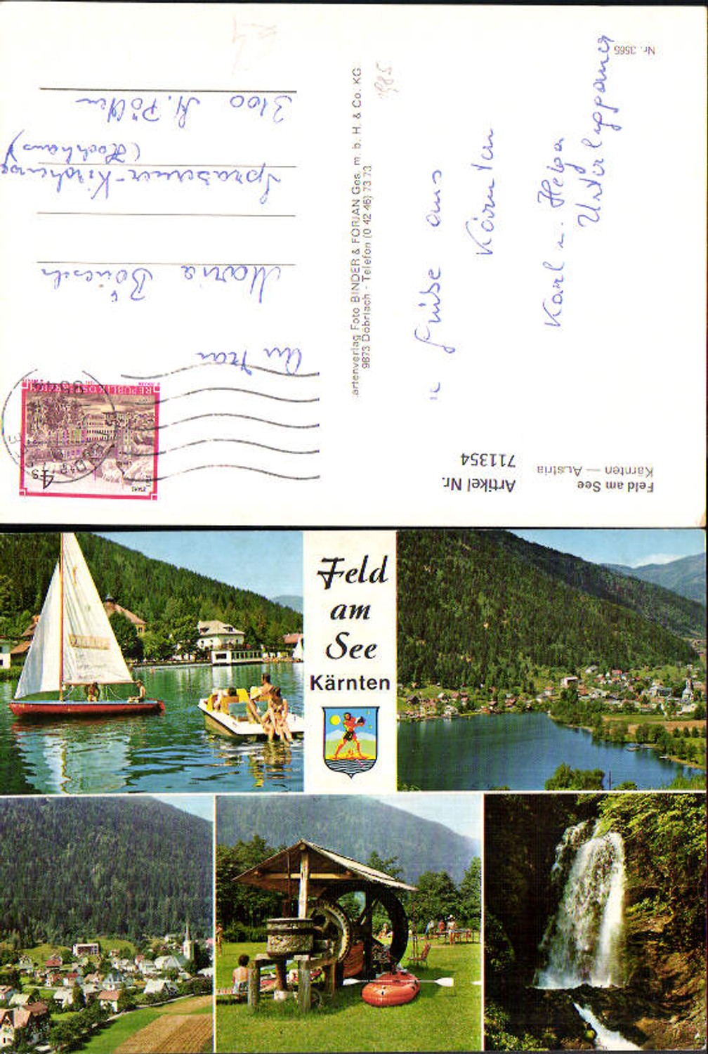 711354 Mehrbild AK Feld a. See Segelboot Wasserfall