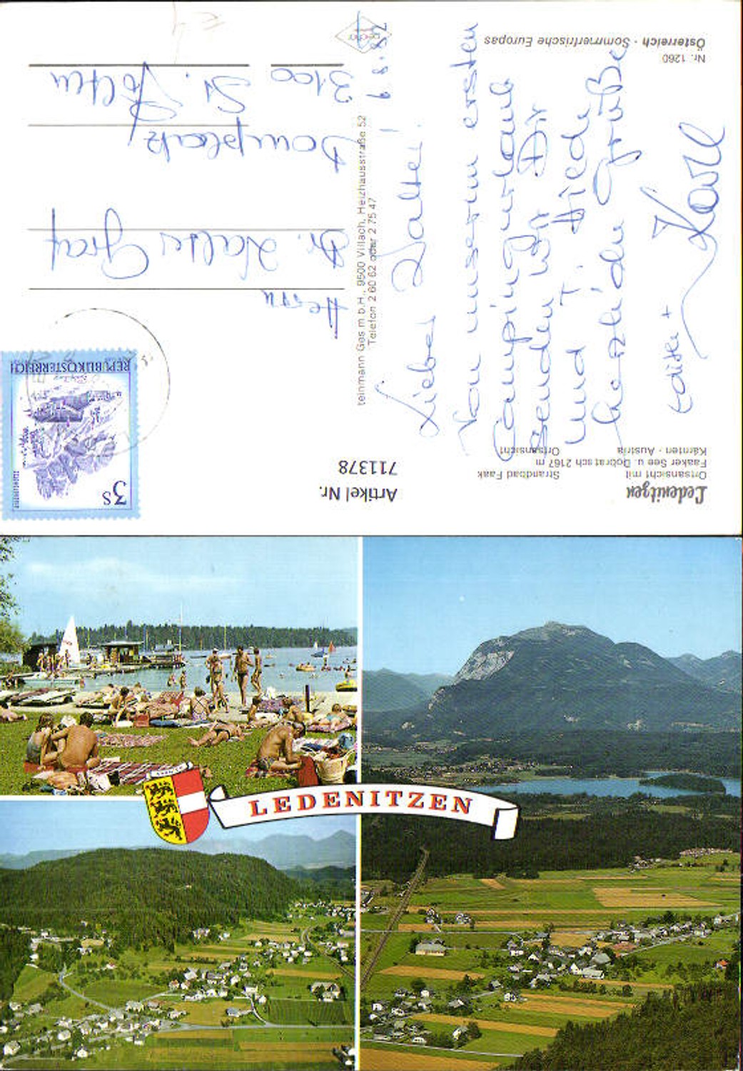 711378 Mehrbild AK Ledenitzen Ortsansicht mit Faakersee u. Dobratsch Strandbad Faak