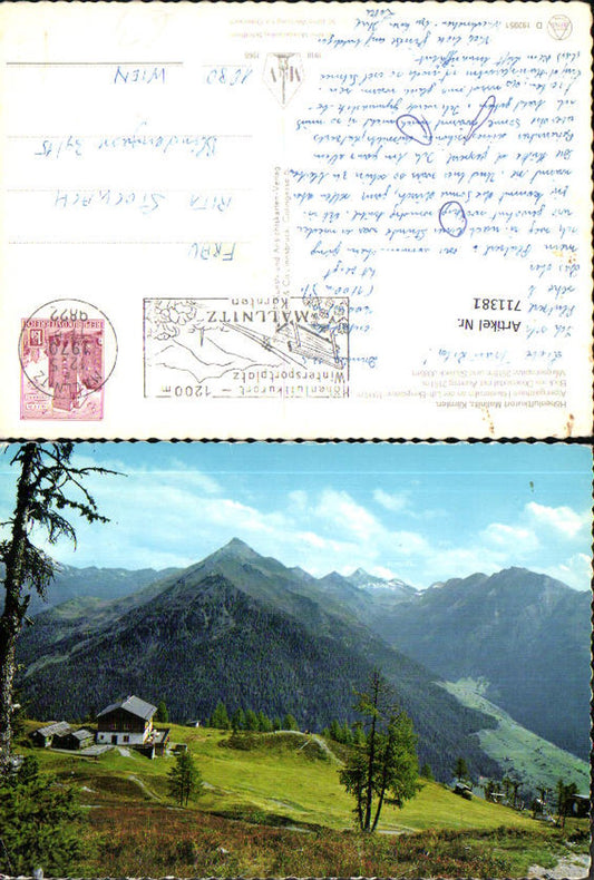 711381 Mallnitz Alpengasthaus Häusleralm a. d. Lift Bergstation Blick ins Dösenertal mit Auernig