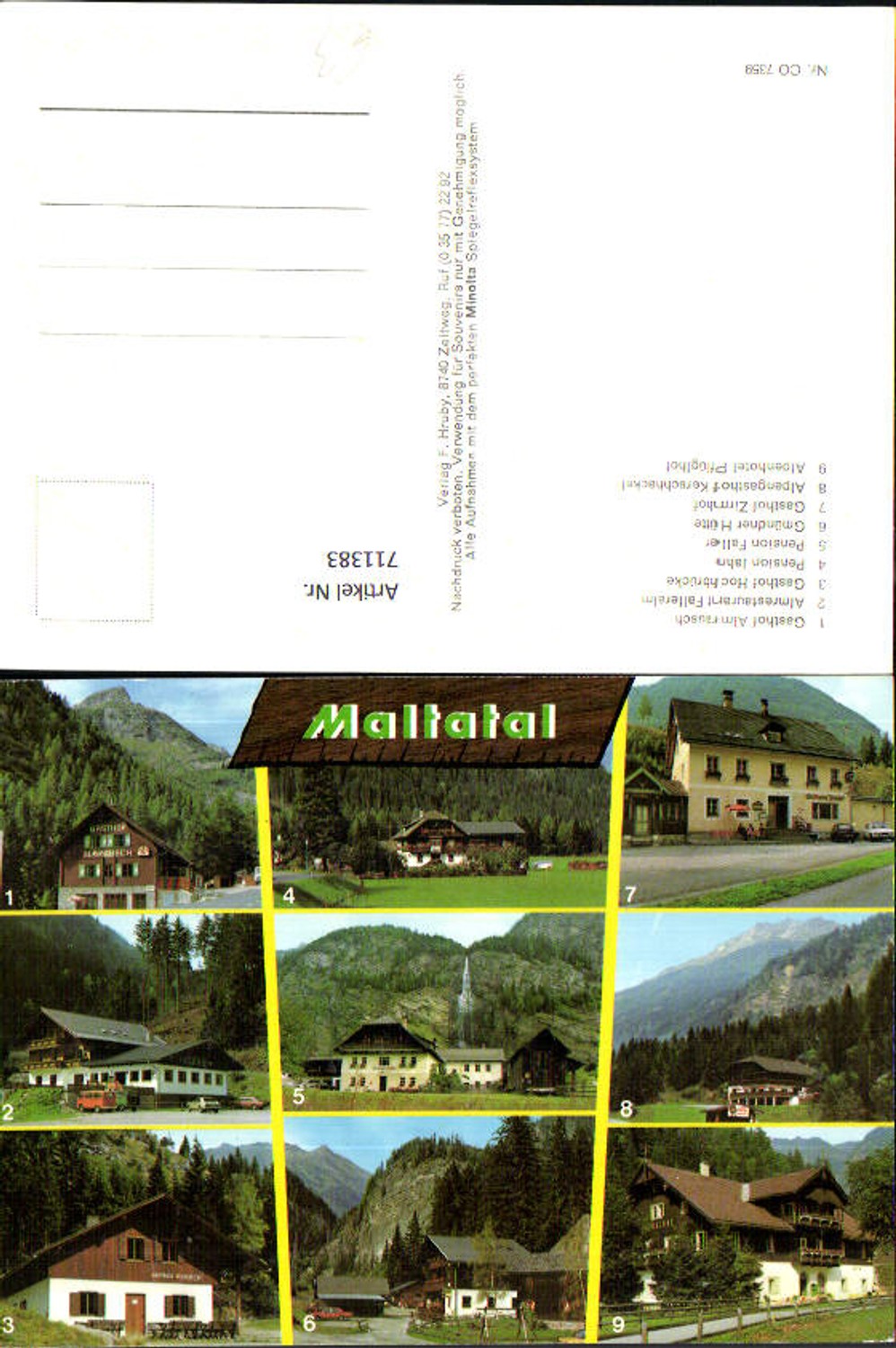 711383 Mehrbild AK Maltatal Gasthof Almrausch Pension Jahn Gasthof Zirmhof Malta in Kärnten